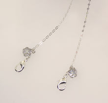 Load image into Gallery viewer, Breakaway Mask Chain. Safe Mask Strap, Silver Oval Chain - Silver Plumeria Floating Zirconia I Made in Hawaii
