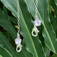 Load image into Gallery viewer, Breakaway Mask Chain. Safe Mask Strap, Silver Oval Chain - Silver Plumeria Floating Zirconia I Made in Hawaii