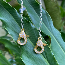 Load image into Gallery viewer, Breakaway Mask Chain. Safe Mask Strap, Silver Oval Chain - Gold Rhinestone Clasps I Made in Hawaii