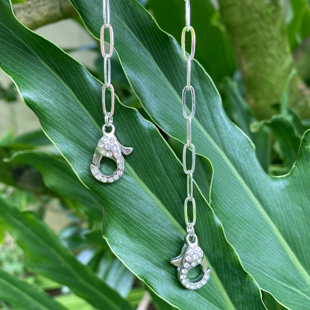 Breakaway Mask Chain. Safe Mask Strap, Silver Paperclip Chain -  Rhinestone Silver Clasps I  Made in Hawaii